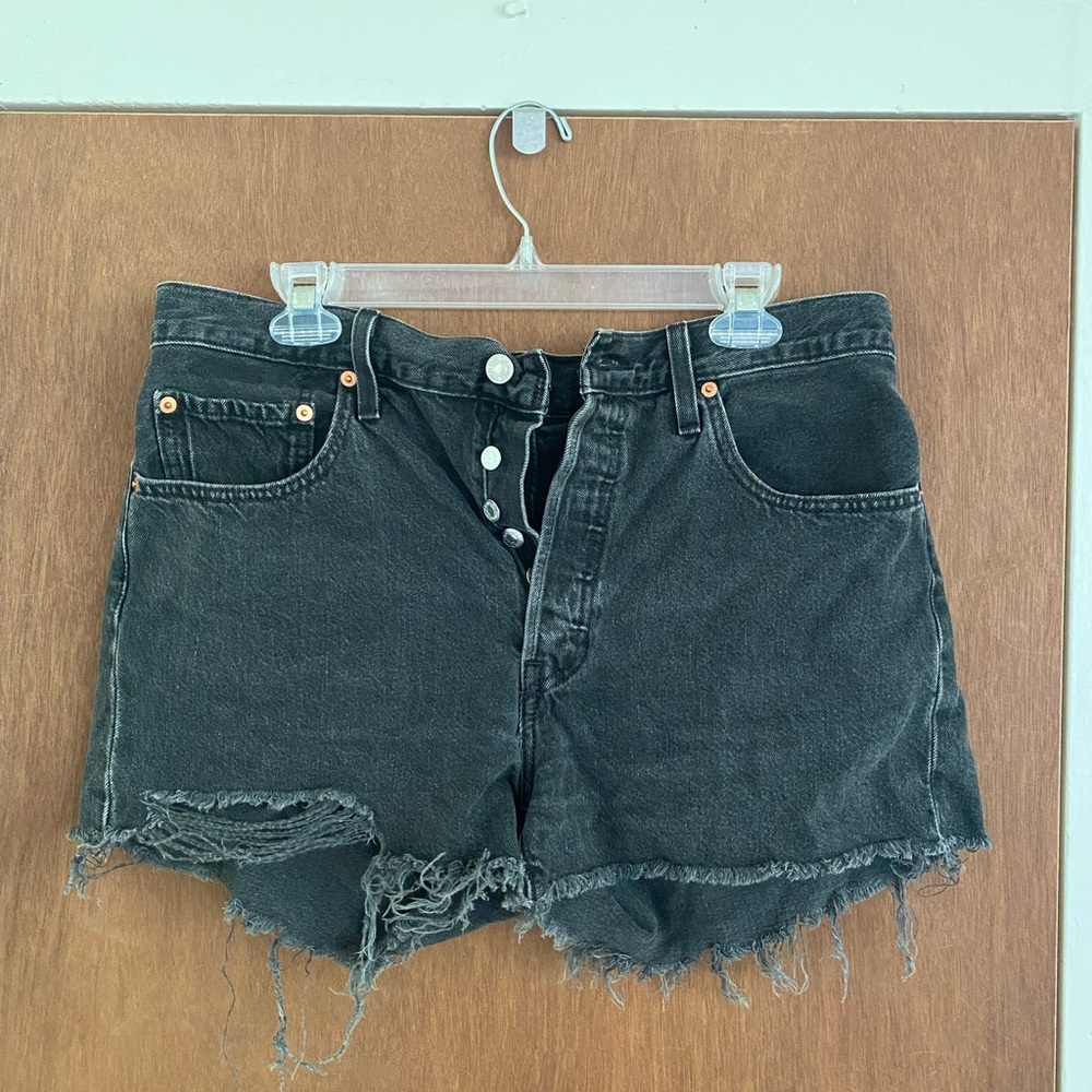 Black Levi Distressed Denim Shorts